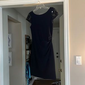Navy blue dress with beaded cap sleeves